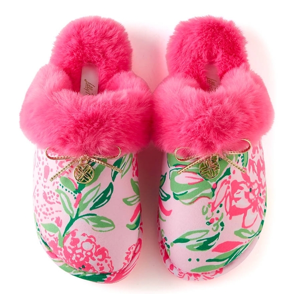 Lilly Pulitzer Pink and Green Cozy Floral Slippers - Picture 1 of 6